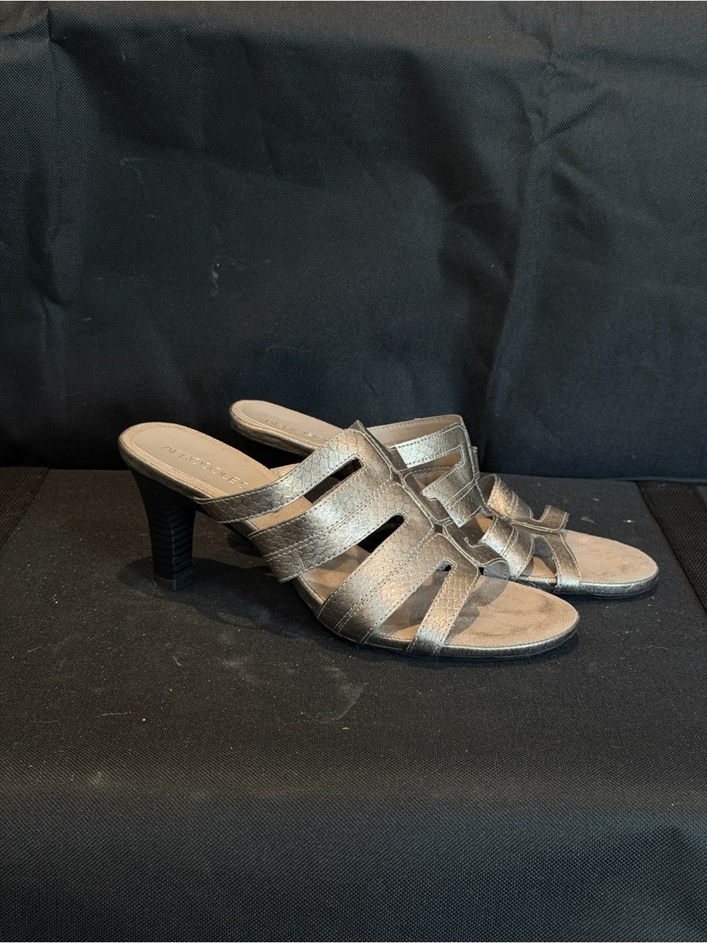 AEROSOLES Bronze Metallic Strappy Heeled Mules